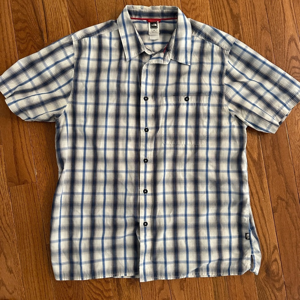 The North Face Men's White and Blue Checkered Shirt